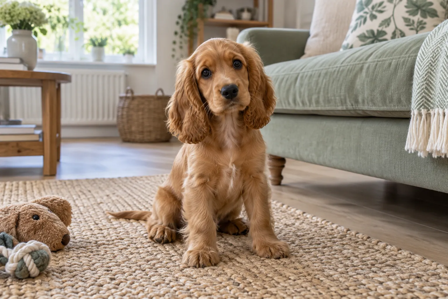 Puppy settling down at home
